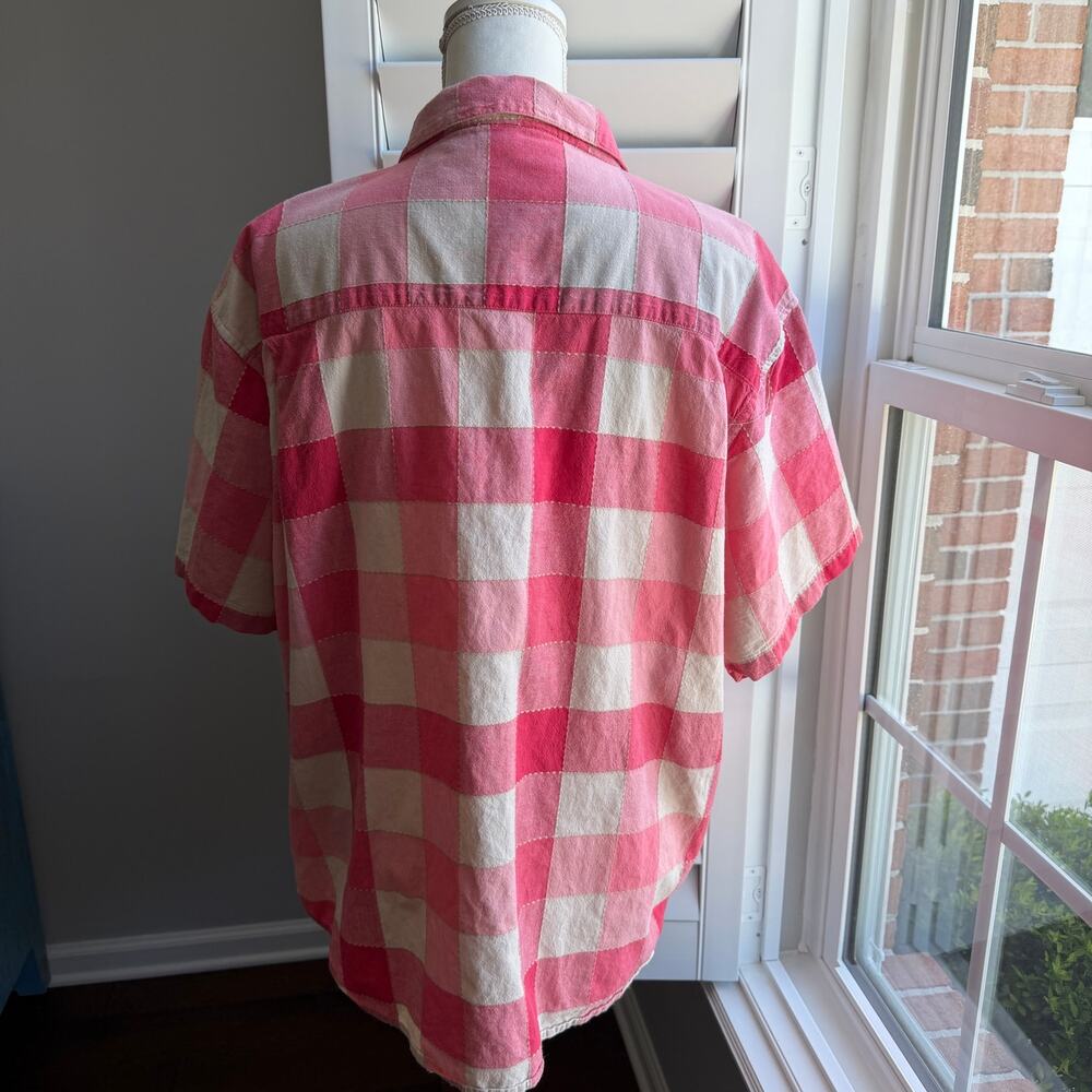 Vintage MAGGIE MAX Top Pink Plaid Button Front Cotton Embroidery Womens 3X - Picture 3 of 10